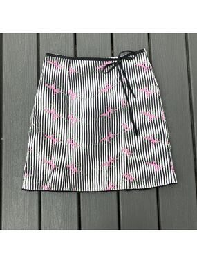 White and black striped skirt with pink floral embroidery, Y2K whimsigoth fairy